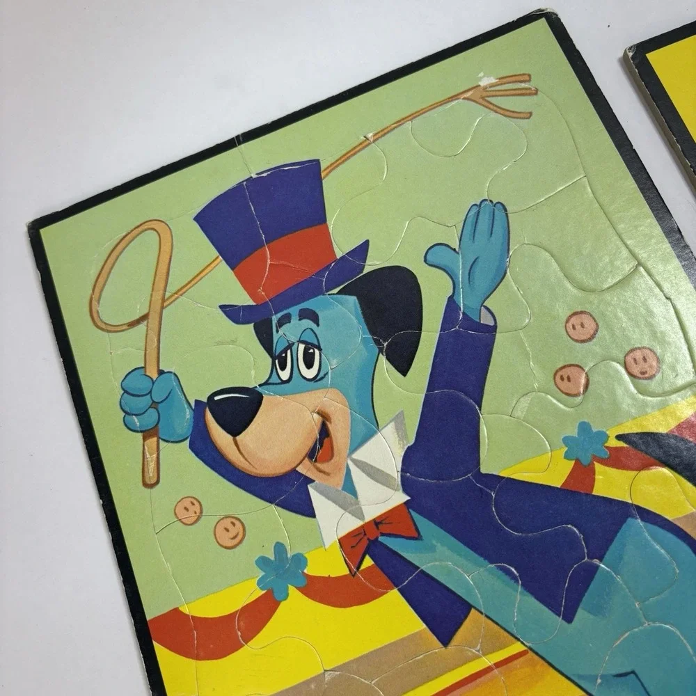 2 VTG 1961 Hanna-Barbera Productions Huckleberry Hound Tray Puzzles Cardboard